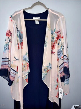 Studio One Floral Open Front Tunic in Pink & Blue Size 2X NWT